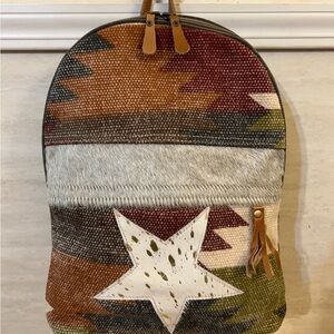 NWT- Myra Bag Hair-On
Cowhide 100% Leather BoHo Star Canvas Backpack